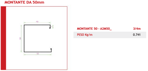 montante 50 cartongesso